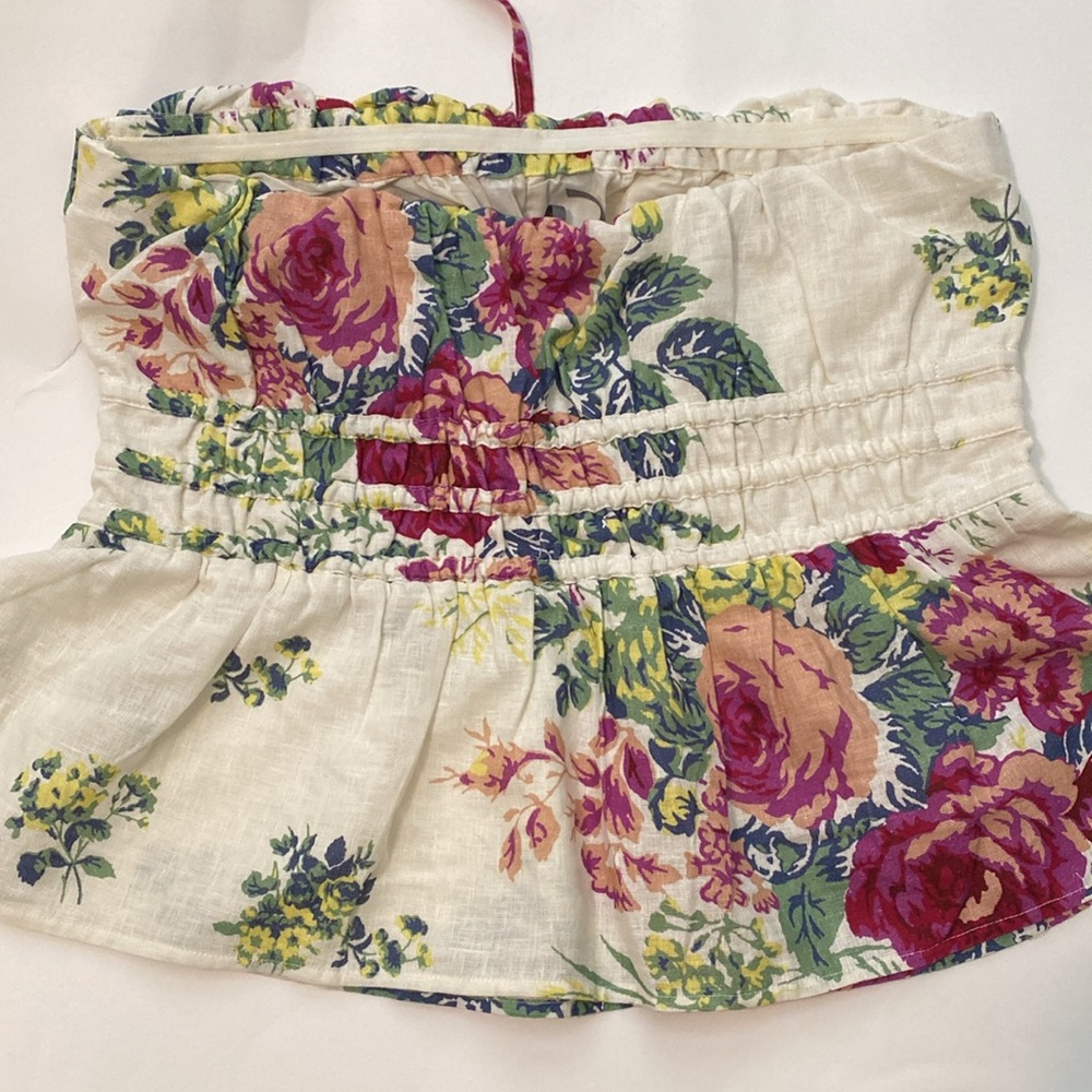 Anthropologie Somerset Strapless Floral Blouse XL - Picture 2 of 8